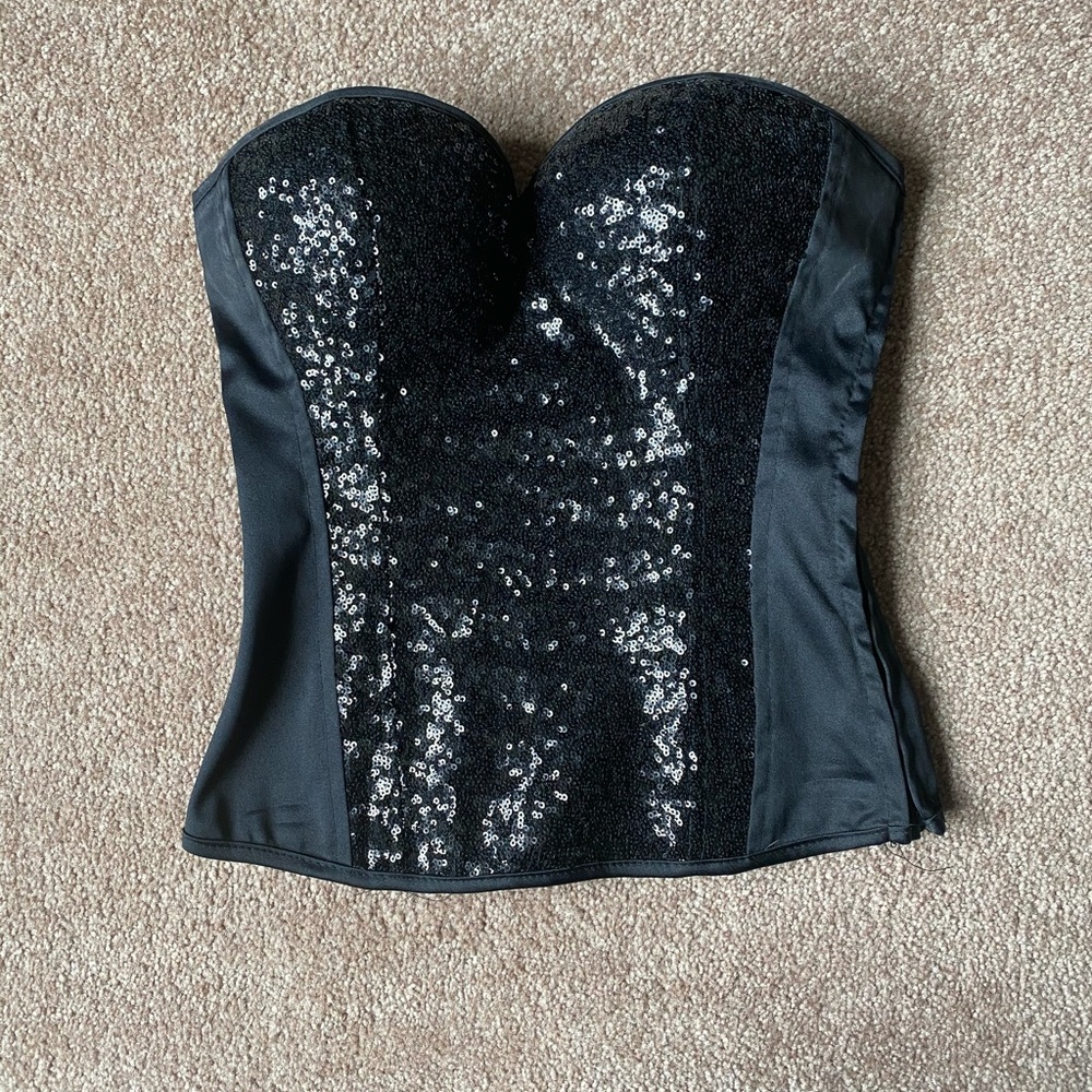 Black Sequin Strapless Top - Charlotte Russe Small